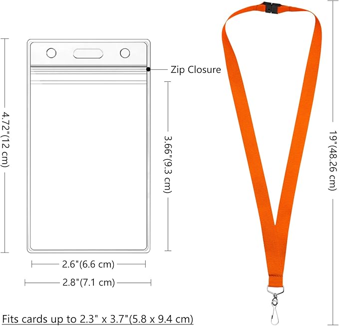 12-Pack Orange Breakaway Lanyards with Waterproof Badge Holders, Polyester Neck Straps for ID Cards, Events, Office, and Schools