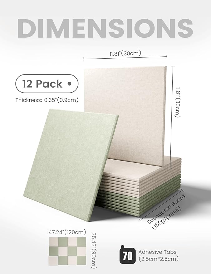 Large Felt Bulletin Board 48" x 36" Cork Board Alternative-12 Pack with 70 Safe Removable Adhesive Tabs, Felt Boards for Walls Bulletin Boards for Home Office Classroom Pin Board-Oatmeal & Sage
