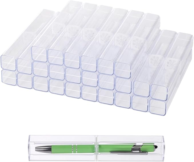 OMISTAR 100PCS Pen Gift Box, Acrylic Clear Pen Gift Box with Inner Fixed Component, Pen Box Display Case for Single Pen, Pen Boxes Gift Empty for School Office Business Supply (100PCS)