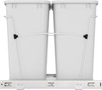 Rev-A-Shelf RV-18KD-11C S Double Pullout Trash Can for Kitchen Cabinets 35 Qt Garbage Recycling Bin on Full-Extension Slides, White