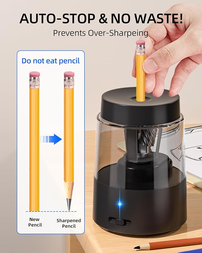 ZMOL Electric Pencil Sharpener, Automatic Pencil Sharpeners Kids, Battery Rechargeable Pencil Sharpeners for Colored Pencils, Auto Stop, Suitable for No.2(6-8mm), School/Home