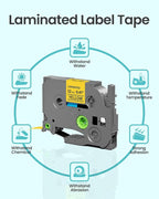 2-Pack Label Maker Tape 12mm 0.47" Yellow Replacement for Brother P Touch Label Tape TZe-631 TZ-631, Compatible with Brother Ptouch PT-D210 PT-H110 PT-D220 PT-D400,Black on Yellow