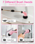 Highyes Electric Spin Scrubber for Cleaning Bathroom: Cordless Power Shower Scrubber - Electric Cleaning Brush for Tile Tub - Pink