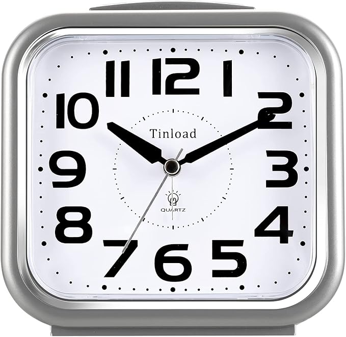 Tinload 5.5" Large Analog Alarm Clock Silent Non Ticking, Gentle Wake, Beep Sounds, Increasing Volume, Battery Operated Snooze and Manual Light, Easy Set