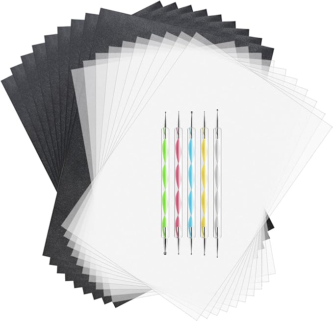 ASTARON 150 Sheets Black Carbon Copy Paper and Tracing Paper with 5 Pcs Embossing Styluses Tool Set, Carbon Transfer Paper for Tracing on Wood Fabric