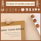 270 Pcs Wood Push Pins, 2 Colors and 7 Types Decorative Thumb Tacks Wooden Head Pin Marking Pin, Wood Thumb Tacks Decorative for Bulletin Boards Craft Projects with Storage Box