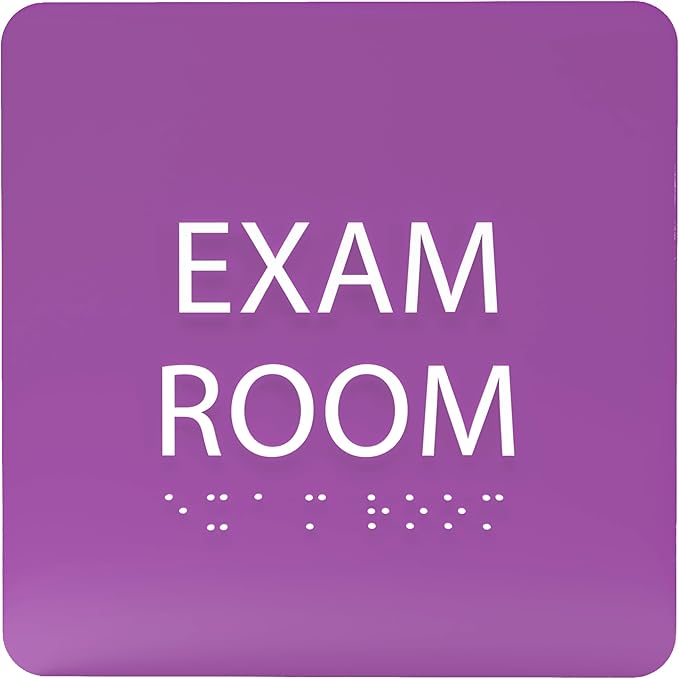 ADA CENTRAL SIGNS - 6" X6" Exam Room Sign - ADA Compliant Tactile Graphics Grade 2 Braille Text Acrylic Wall Signs - Educational Institution Directional Assistance Test Center Door Sign for Schools