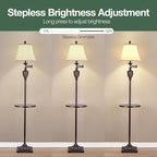 Traditional LED Floor Lamp with 350° Adjustable Swing Arm Lamp – Vintage Standing Pole lamp for Living Room, Bedroom and Office – Rustic Upright Floor Light for Home Décor with Silk Fabric Shade