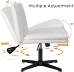 PUKAMI Criss Cross Legged Office Desk Chair No Wheels,PU Leather Modern Swivel Height Adjustable Wide Seat Mid Back Computer Task Vanity Chair for Home Office