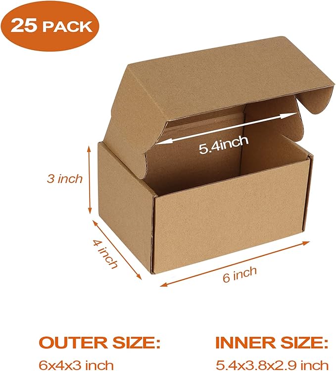 PHAREGE 6x4x3 inch Shipping Boxes Bulk 25 Pack Brown, Tab Lock Tuck Top Mailer Boxes for Packaging Small Business, Small Cardboard Gift Boxes for Wrapping Mailing Presen