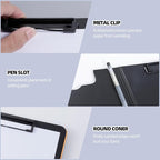 FRETONBA Clipboard Folder, A4 Foldable Clipboard with Horizontal and Vertical Double Metal Clips, 360 Degree Foldable Binder Clipboards with Pen Holder, File Cover Work Folder Clipboards, Orange