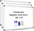 AMUSIGHT 3 Pack Double-Sided Magnetic Whiteboard, 36" x 24" Dry Erase Board, Aluminum Frame White Board for Wall, Hanging Mounting White Board Dry Erase Marker Board for Office, School, Home
