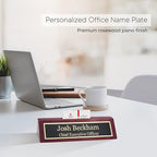 Business Wood Name Plate for Desk | Custom Desk Name Plate Personalized Gift for Office, The Perfect Engraved Name Plaque By Engraving International (2" x 8" With Card Holder, Rosewood Piano Finish)