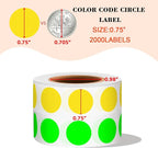 PARLAIM 2 Rolls 2000PCS 3/4" Round Circle Color-Code Dot Stickers,2 Color Style Colorful Coding Label Sticker for Home Office Classroom(Fluorescent Green+Yellow)