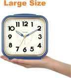 Tinload 5.5" Large Analog Alarm Clock • Silent Non Ticking • Gentle Wake • Beep Sounds • Increasing Volume • Battery Operated Snooze and Manual Light • Retro Blue