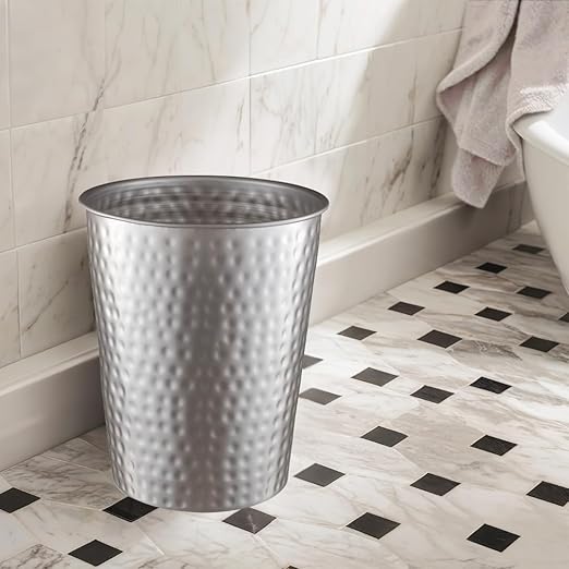 Monarch Abode Metal Bathroom Trash Can – Waste Basket for Bedroom, Office Desk, & Dorm, Hand Hammered, Durable Decorative Pewter Small Trash Can Bathroom Garbage Bin Wastebasket