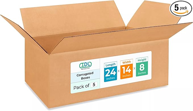 Large Shipping & Moving Boxes 24 x 14 x 8 inches (5-Pack) - Extra Strength 200 lb vs Regular - Corrugated Large Boxes for Moving - Heavy Duty Packing Box - Carton Box by IDL Packaging