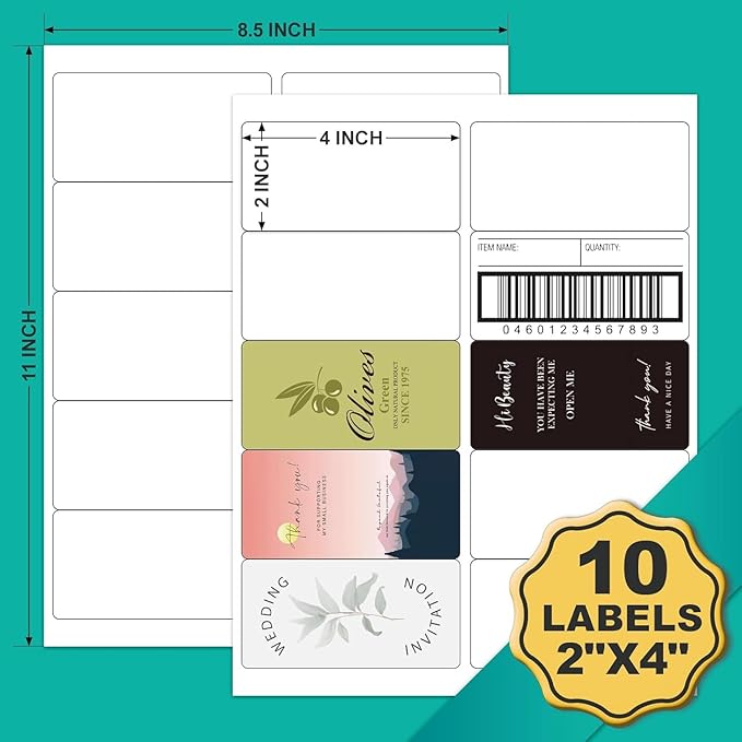 2”x4” Address Labels Shipping Mailing Labels for Printer Printable Sticker Labels White Matte 10-UP 500 Sheets for Office, Home