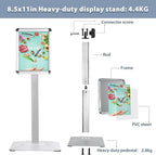 Sign Holder Stand, Heavy-Duty 8.5x11 Inch Aluminum Floor Stand for Posters & Signs with PVC Sleeve & Weighted Base | Silver