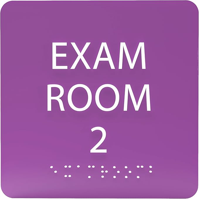 ADA CENTRAL SIGNS - 6" X6" Exam Room 2 Sign - ADA Compliant Tactile Graphics Grade 2 Braille Text Acrylic Wall Signs - Educational Institution Directional Assistance Test Center Door Sign for Schools