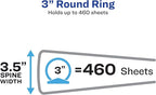 Avery Standard View 3 Ring Binders, 3" Round Rings, 460-Sheet Capacity, 3.5 Inch Wide Spine, Black Binders, Ideal for Lightweight Organization and Occasional Referencing (4-Pack of 03361)