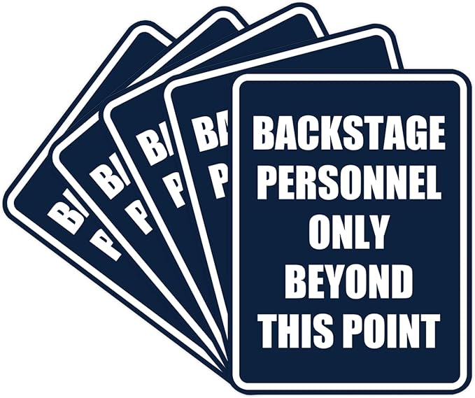 Portrait Round Backstage Personnel Only Beyond This Point Door or Wall Sign Easy Installation | Music | Concert | Festivals Sign (Navy Blue/White) - Small (5 Pack)