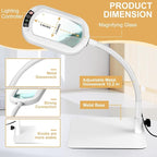 Veemagni 10X Rectangle Magnifying Glass with Light and Stand, Flexible Gooseneck LED Lighted Desk Lamp, 5 Color Modes Stepless Dimmable, Hands Free Magnifier for Reading Painting Close Work - White