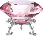 PATIKIL Diamond Crystal Paperweight, 80mm / 3.15" Crystal Paperweight Paper Weight with Silver 19 Metal Base for Home Office Desktop Table Decor Wedding Party Ornaments, Pink