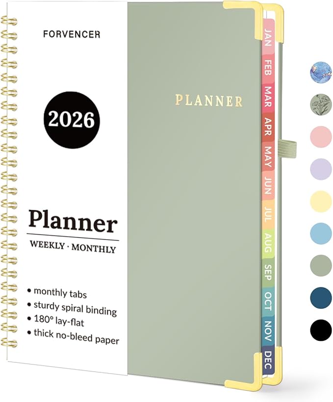 2026 Planner, Forvencer Calendar Planner Weekly and Monthly, Jan 2026-Dec 2026, 6" X 8", Hardcover Agenda Book, Daily Journal Organizer with Inner Pocket, Notebook for Office School, A5, Green