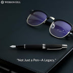 Webson Gill Show Up' Black Luxury Executive Fountain Pen, Woven Lacquer & Chrome, Medium Nib, Smudge Free, No Bleed, Use Any Fountain Ink with Included Converter, Fits Cartridges (sold separately)