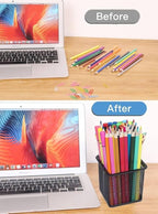 SNOW COOLER Pen Holder Pencil Holder Metal Pen Holder Cup Pencil Holder for Desk Office Pen Pencil Organizer for Desk Black, Square 4 Pack
