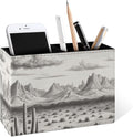 Famame Vintage Desert Mountains Pencil Holder for Desk, Leather Desktop Container Pen Cup Storage Study Table Pen Organizer Makeup Brush Holder for Classroom Office Home