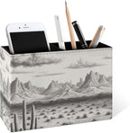 Famame Vintage Desert Mountains Pencil Holder for Desk, Leather Desktop Container Pen Cup Storage Study Table Pen Organizer Makeup Brush Holder for Classroom Office Home