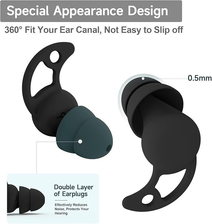 VANLON Ear Plugs for Sleeping Noise Cancelling, Reusable Ear Plugs for Noise Reduction, 2Pairs Super Soft Fit Silicone Earplugs for Concert, Work, Travel, 33dB Noise Cancelling Headphones (Black)