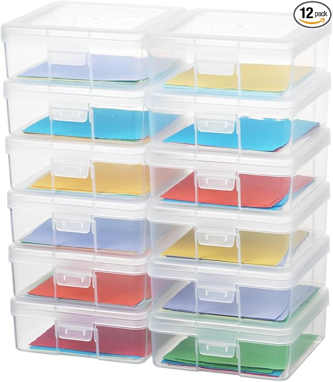 novelinks Stackable Plastic Clear Storage Box Containers with Latching Lid - Art Craft Supply Organizer Storage Containers for Pencil Box, Crayon, Beads, Jewelry (12 Pack Small -Clear)