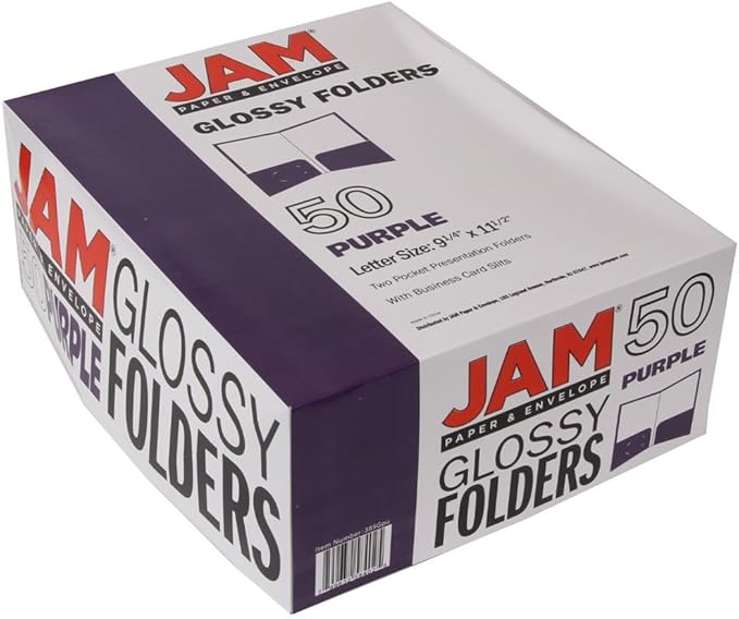 JAM PAPER Laminated Two Pocket Glossy School Folders - Letter Size - High Gloss Purple - Bulk 50/Box
