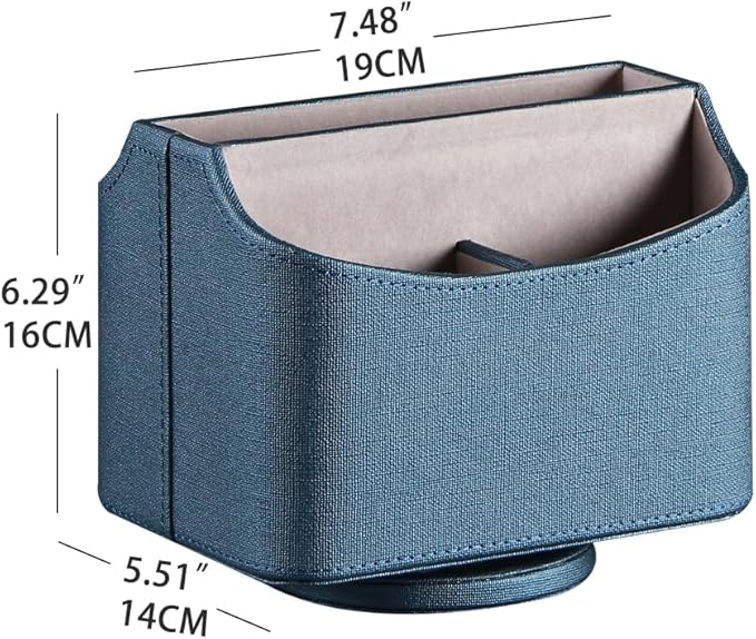 PUSU Remote Control Holder PU Leather 360 Degrees Rotatable Desktop Supply Organizer Storage Box for Controllers Media Stationery Nightstand TV Caddy E-reader iPad Phone Pen/Pencil Cosmetic