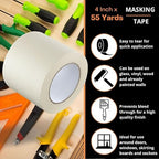 GTSE Wide Masking Tape, 4 inches x 55 Yards (164 ft), Multi-Surface Adhesive Painting Tape, 1 Roll