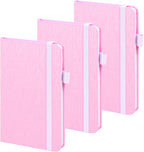 ONAVIA A6 Pocket Notebook Lined Journals, Small Journaling Notebooks, 160 Pages Hardcover Mini Notepad for Writing, Work, School and Note Taking with Pen Holder, 3.5" x 5.7", 3 Pack (Pink)