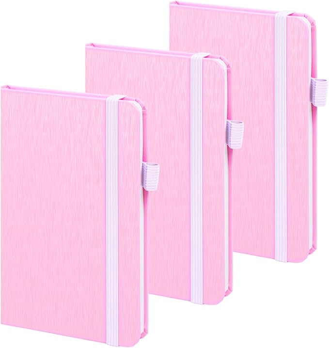 ONAVIA A6 Pocket Notebook Lined Journals, Small Journaling Notebooks, 160 Pages Hardcover Mini Notepad for Writing, Work, School and Note Taking with Pen Holder, 3.5" x 5.7", 3 Pack (Pink)