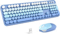 MOFII Wireless Keyboard and Mouse Combo, Full Size 2.4G Plug and Play Typewriter Retro Round Computer Keyboard and Mouse Set for Windows, Computer, Desktop, PC, Notebook - (Blue Gradient)