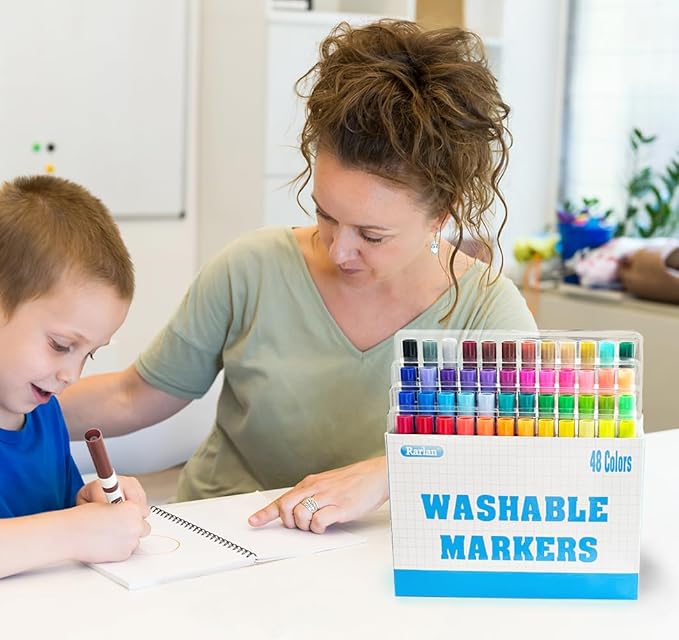 Rarlan Washable Markers Bulk, Markers for Kids, Bulk Pack, 48 Colors, 3 Boxes, 144 Count