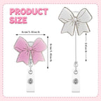 2Pcs Pink Bow Badge Reel Retractable Cute Badge Reels with Alligator Clip ID Badge Holder for Nurse,Medical Worker,Nursing Student,Teacher