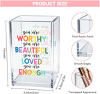 Vgrti You are Worthy Beautiful Acrylic Makeup Brush Organizer Holder, Boho Motivational Vanity Desk Organizer Accessories for Bedroom Office Decor, Inspirational Gifts for Women Girls Daughter Sister