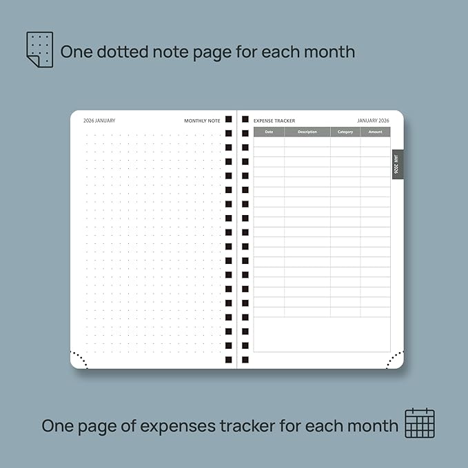 POPRUN Pocket Monthly Planner 2026-2027 (Small Size 4.25" x 6.25") 18 Months Calendar Book(Jan 2026 - Jun 2027) - 4 Pages per Month with Expense & Notes, Leather Cover, Sunday Starts - Black