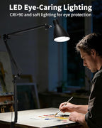 LED Desk Lamp for Home Office, Extra Tall Metal Swing Arm Architect Desk Lamp with Clamp, 5 Color Modes 10 Brightness Task Lamps, Adjustable Gooseneck Clip-on Table Light for Reading Home Work Study