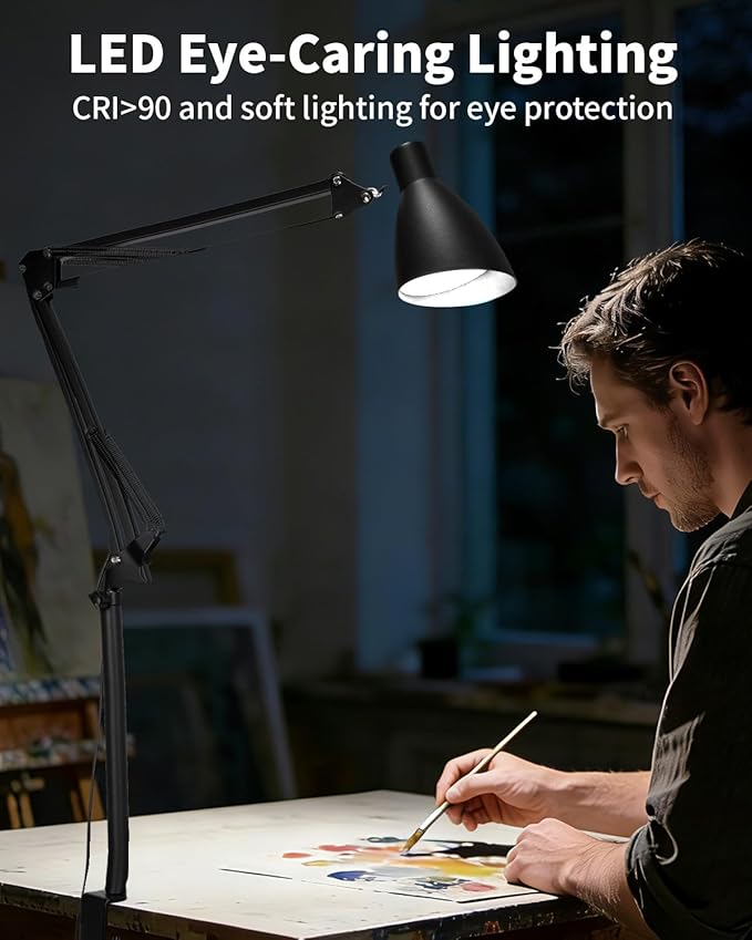 LED Desk Lamp for Home Office, Extra Tall Metal Swing Arm Architect Desk Lamp with Clamp, 5 Color Modes 10 Brightness Task Lamps, Adjustable Gooseneck Clip-on Table Light for Reading Home Work Study