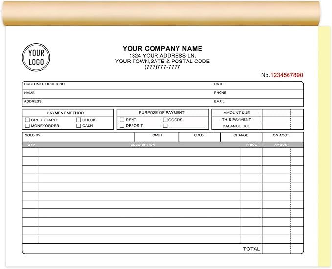 Custom Invoice Book with Logo 100 Set Personalized Receipt Books Customized Invoices for Small Business 2 - Parts Carbonless Duplicate Invoice Forms NCR Books