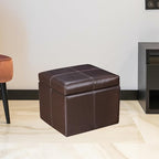 Adeco Faux Leather Cube Storage Ottoman, Brown Ottomans for Living Room, Bedroom