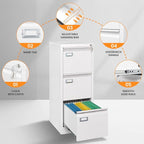 AFAIF 3 Drawer File Cabinet with Lock, Metal Filing Cabinets for Home Office, Vertical White Locking File Caninet, Steel Narrow Three Drawer File Cabnet for Letter/Legal / A4 / B4- Assembly Required